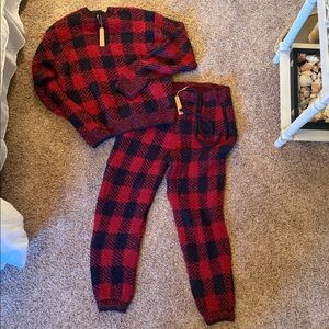 NWT SKIMS Brick Buffalo Check Unisex Pullover and Matching Joggers - L/XL